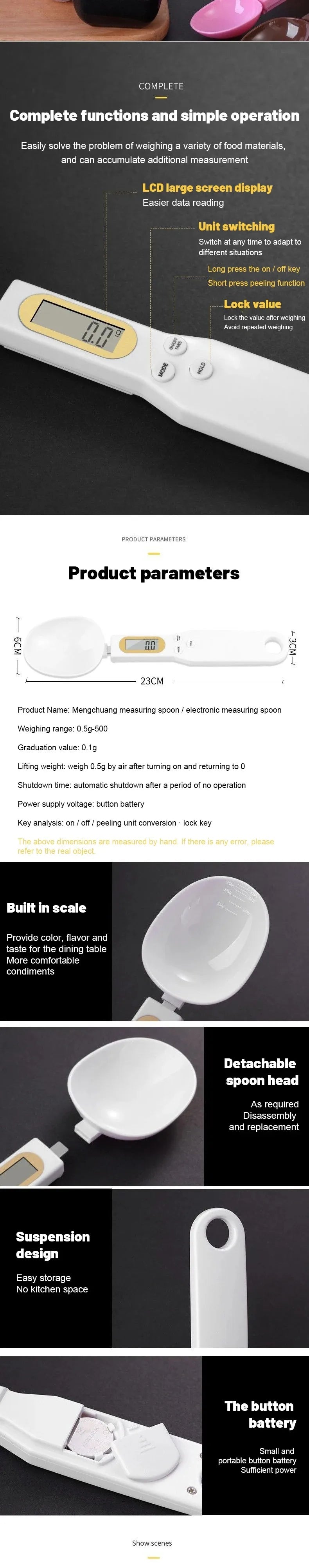 1 cuchara de pesaje ajustable digital LCD, cuchara medidora electrónica de cocina báscula para hornear, OEM súper de fábrica, calidad confiable.