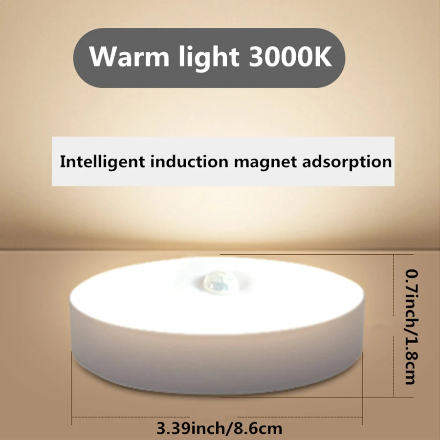 Luz nocturna magnética de luz blanca/cálida con sensor de movimiento, detección de 3-6M, lámpara LED regulable recargable para armario de dormitorio