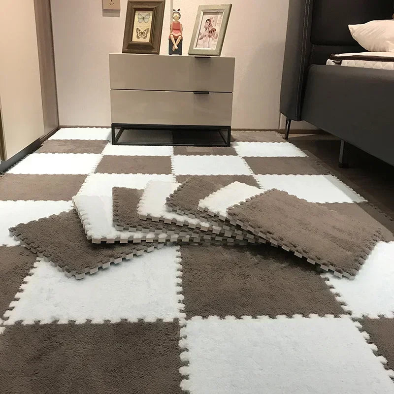 Alfombra de peluche suave de 30x30CM para niños, alfombra de juego, alfombra de rompecabezas, tapete de juego cálido, azulejos de ejercicio entrelazados, alfombra decorativa para suelo