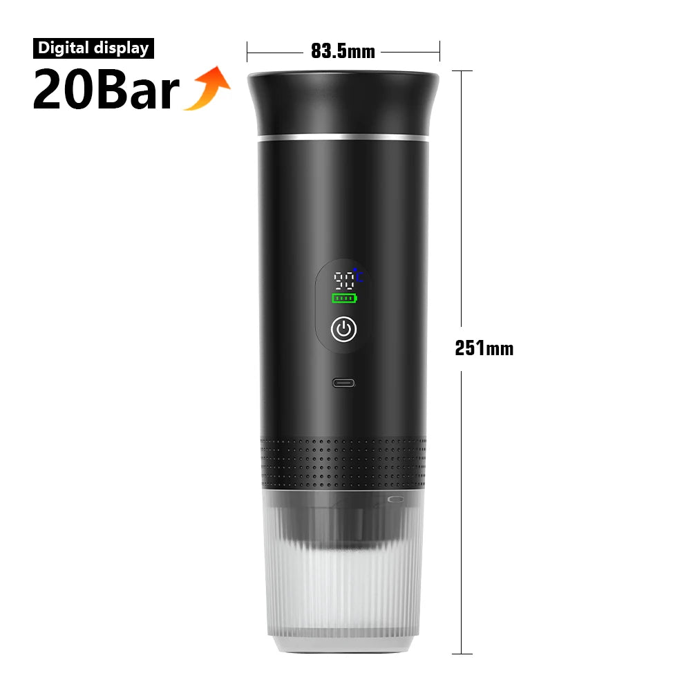 Cafetera Espresso portátil eléctrica inalámbrica para coche y hogar, cafetera para acampar, cafetera de viaje en polvo con cápsula 3 en 1