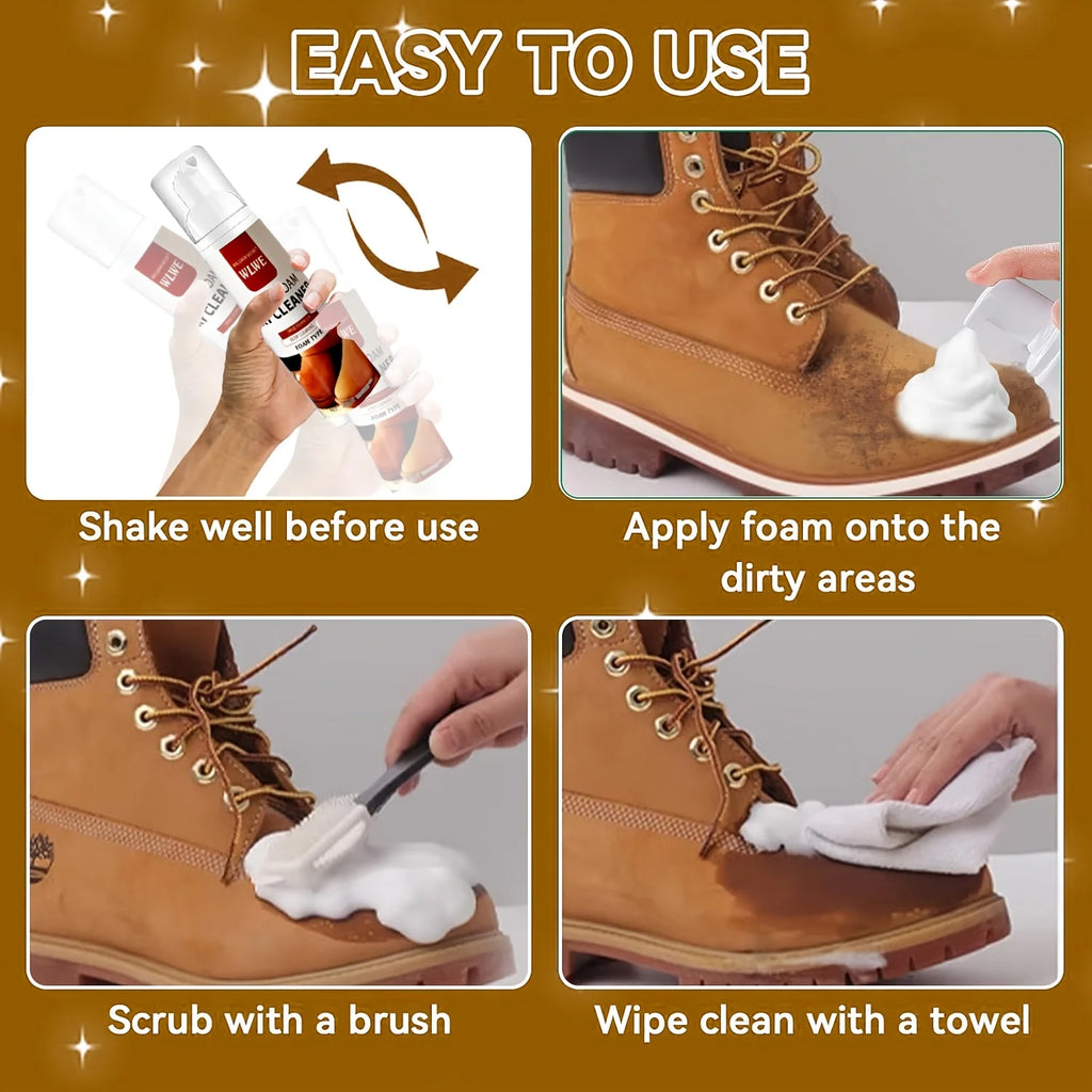 Limpiador de espuma, Kit de cuidado de zapatos de gamuza y piel de vaca, fórmula sin residuos para botas de nieve, zapatos de punto, zapatillas de lona, limpiador de calzado deportivo