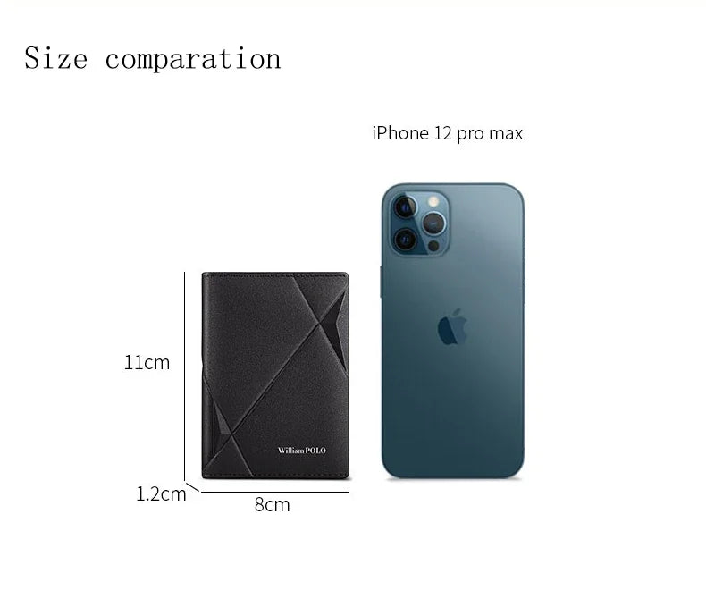 Tarjetero RFID ultrafino compacto de alta gama antidesmagnetización para hombre, bolso para documentos de Cuero de vaca real, miniWILLIAMPOLO desmagnetización