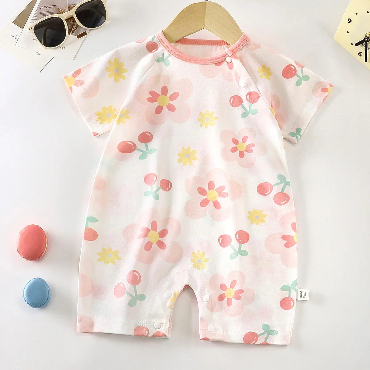 Monos de dibujos animados para bebé, mono de algodón transpirable de verano de manga corta para recién nacidos, niños y niñas, ropa para gatear