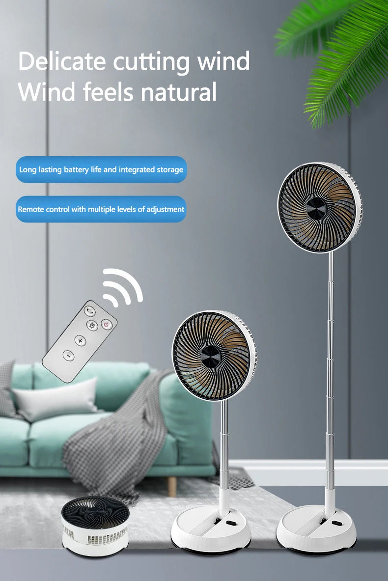 Ventilador de pie oscilante portátil con mando a distancia, ventilador de escritorio plegable, ventilador de Pedestal con batería recargable para acampar