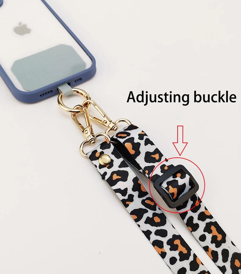 Cordón cruzado para teléfono móvil, correa para el cuello, cordón para teléfono móvil con estampado de leopardo, cadena con junta Universal para todas las fundas de teléfono