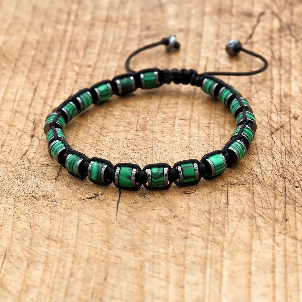 Pulsera trenzada de cuentas de hematita de malaquita de 3x6mm, pulsera tejida hecha a mano con abalorio de Yoga bohemio, joyería de moda para hombres y mujeres