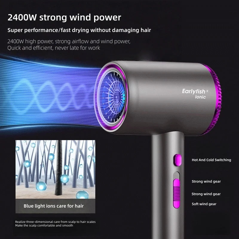Secador de Pelo de Alta Velocidad de 110000 RPM con Luz Azul 3D de Iones Negativos, Cuidado del Cabello, Silencioso, Difusor para el Hogar y Salón de Belleza, 220V