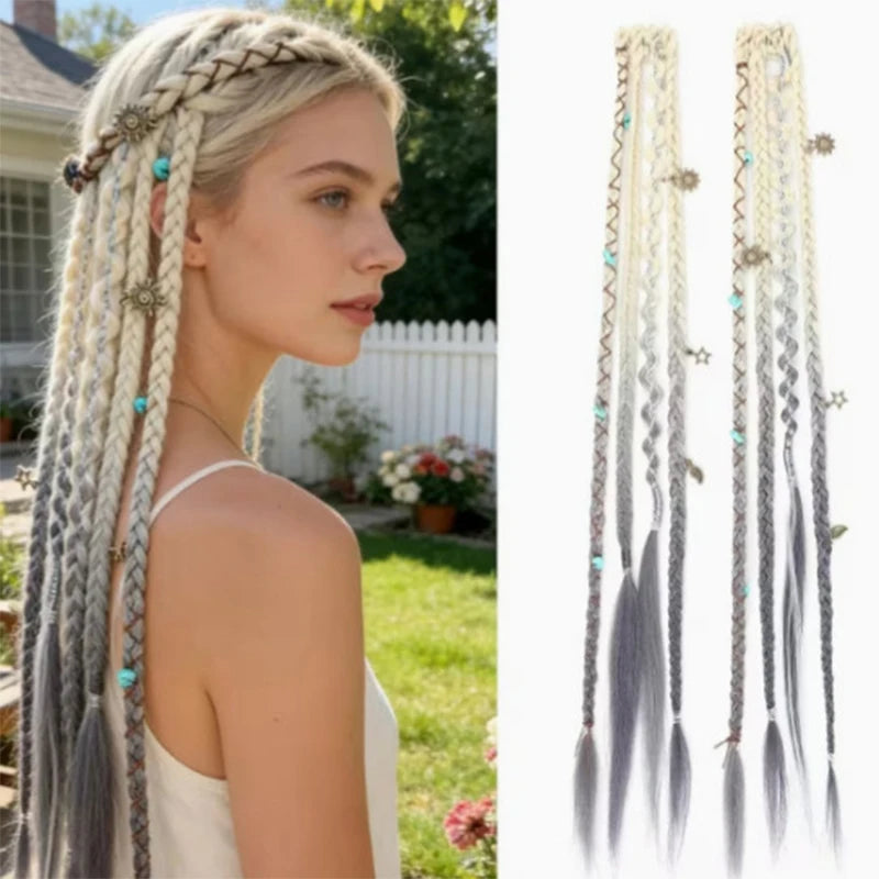 Peluca con 4 trenzas pequeñas y extensiones de cabello para mujer, combinada con trenzas sintéticas estilo bohemio con clip BB.