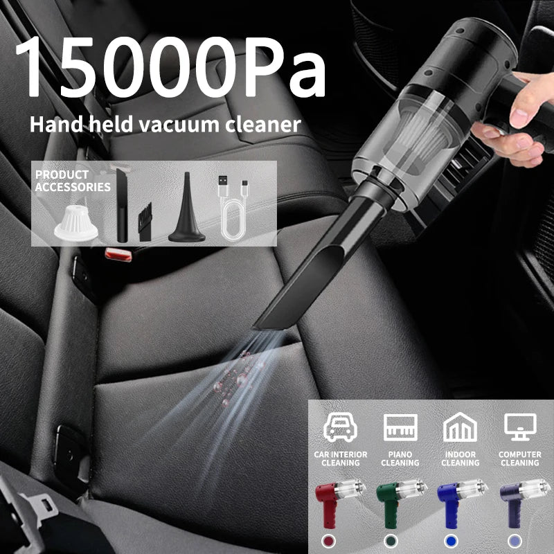 Aspiradora de mano para coche, 15000PA, portátil, inalámbrica, doble uso de soplado y succión, con múltiples boquillas, para coche, hogar, mascotas, oficina
