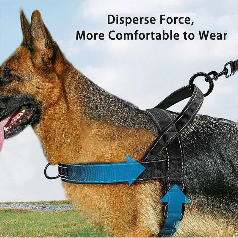 Arnés táctico para perros, nailon antitiro, ajustable para razas grandes, chaleco de adiestramiento al aire libre con mango y reflectante