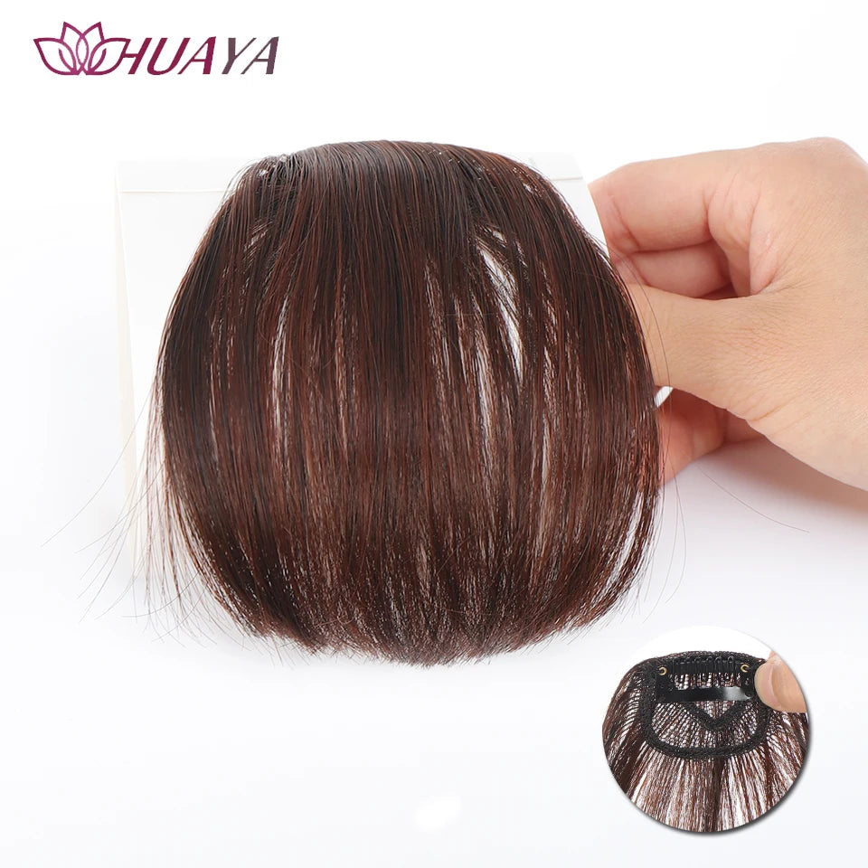 HUAYA-flequillo de aire sintético para mujer, pelo falso corto Natural, Invisible, sin costuras, extensiones de cabello frontal
