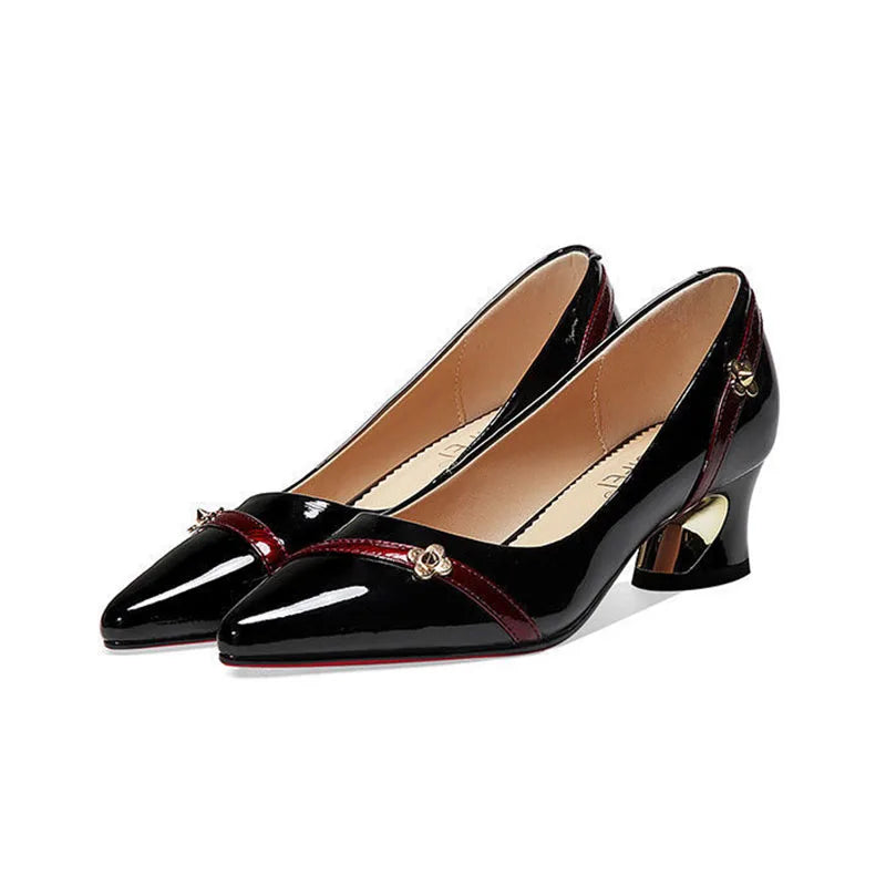 Zapatos de tacón medio grueso de cuero suave para primavera y otoño para mujer, zapatos profesionales con punta estrecha y boca poco profunda