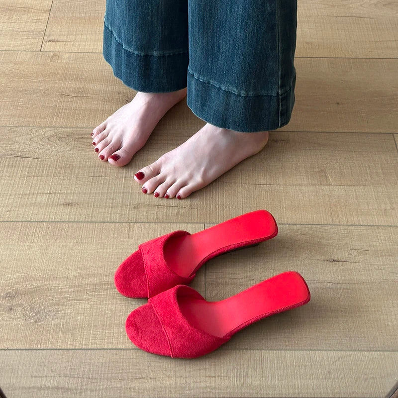 Sandalias de Verano para Mujer, Punta Abierta, Gamuza, Elegantes, Color Sólido, Tacón de Cuña, Zapatos de Vestir, Cómodas, para Playa y Exteriores