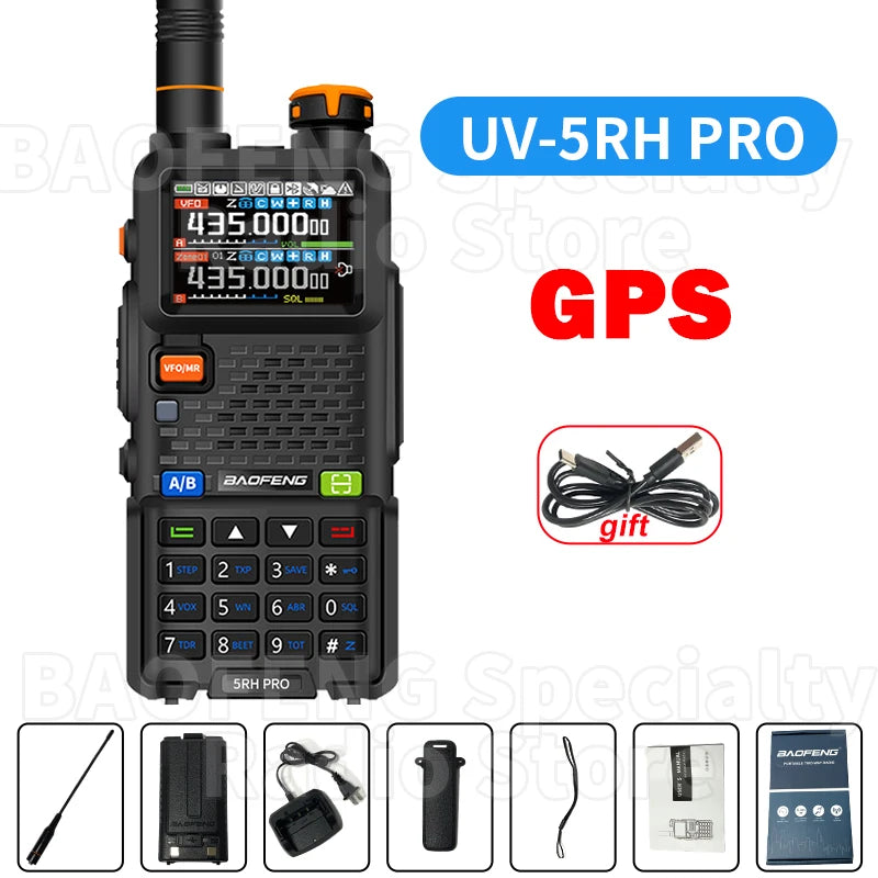Baofeng UV-5RH PRO Walkie Talkie GPS multibanda AM FM tipo C copia inalámbrica frecuencia Ham Radio de comunicación bidireccional de largo alcance
