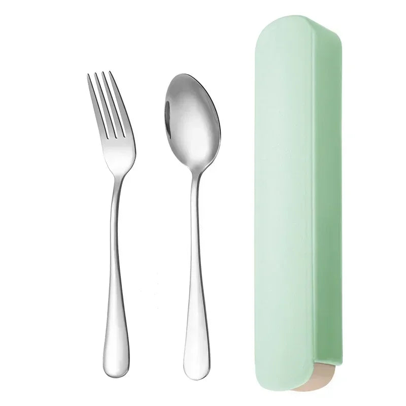 Juego de cubiertos portátiles de acero inoxidable de 3/4 piezas con caja de almacenamiento, palillos, tenedor, cuchara, cuchillo, juego de vajilla de viaje, cubiertos para acampar