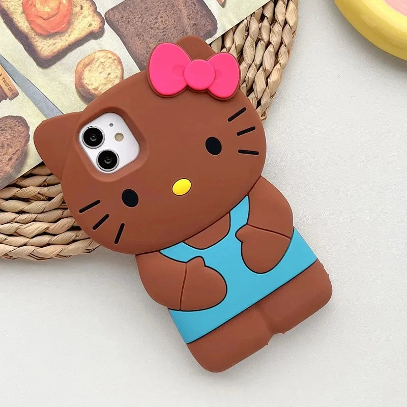 Funda de Silicona Suave con Diseño 3D de Hello Kitty de Sanrio para iPhone 17 16 15 14 13 12 Pro Max 11 Xs XR 7 8 Plus SE