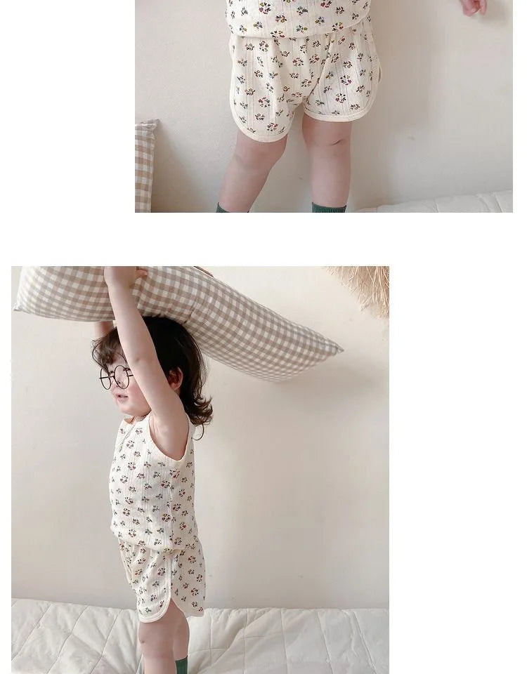 NOVEDAD DE VERANO 20225, Tops sin mangas para bebé y pantalones cortos de cintura ajustada, traje de 2 piezas, conjunto de ropa con cuello cuadrado para niñas, ropa de algodón para niños