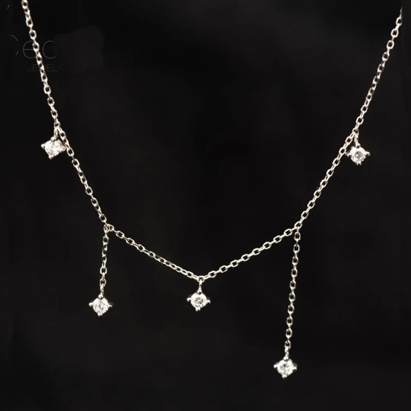 Collar con dijes de estrella de circón de Plata de Ley 925 para mujer, gargantilla elegante de lujo chapada en oro de 18k, collar con cadena O, joyería de boda