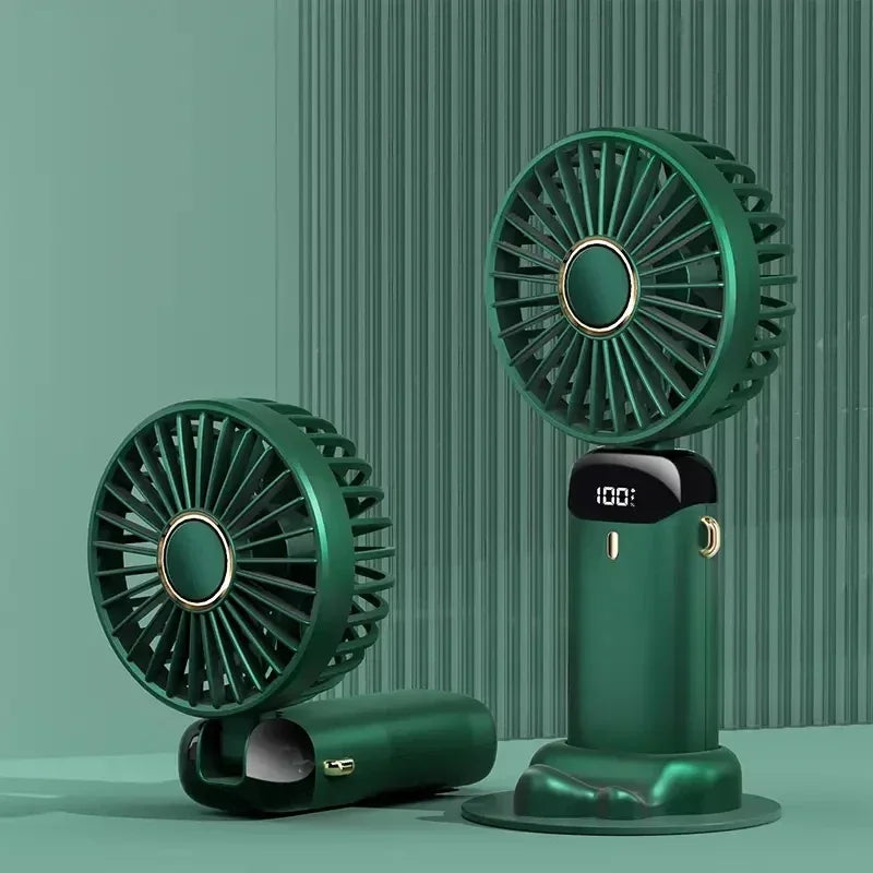 Ventilador recargable personal portátil de mano con pantalla digital LED 90 ° Ventilador recargable ajustable, mini aromaterapia de viento de 5 velocidades
