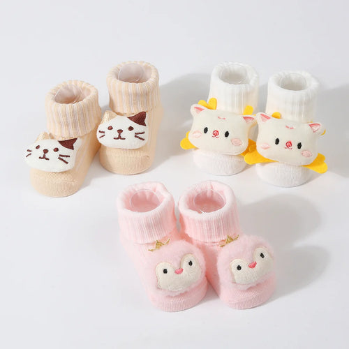 3 par/set de calcetines para bebés, accesorios para recién nacidos, animales de dibujos animados, ropa de regalo para niños, material infantil, calcetín transpirable de algodón