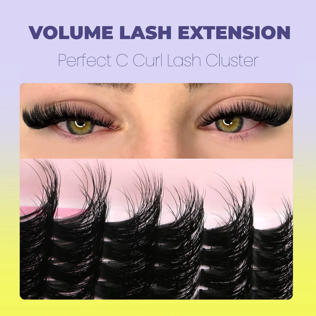 GROINNEYA grupos de pestañas pestañas de gato extensiones de pestañas individuales tenues volumen grupos esponjosos pestañas DIY maquillaje de pestañas