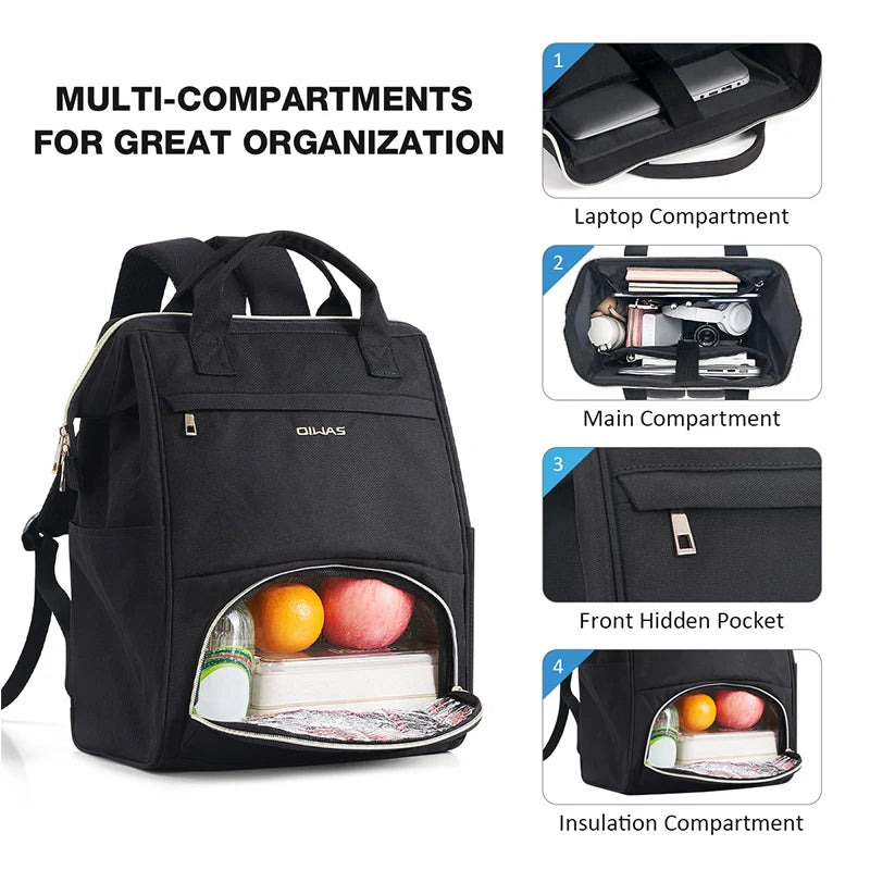Mochila de almuerzo OIWAS para mujer, mochila para ordenador portátil de 15,6 pulgadas, mochila térmica con puerto USB, para hombres, viajes, trabajo, picnics, senderismo