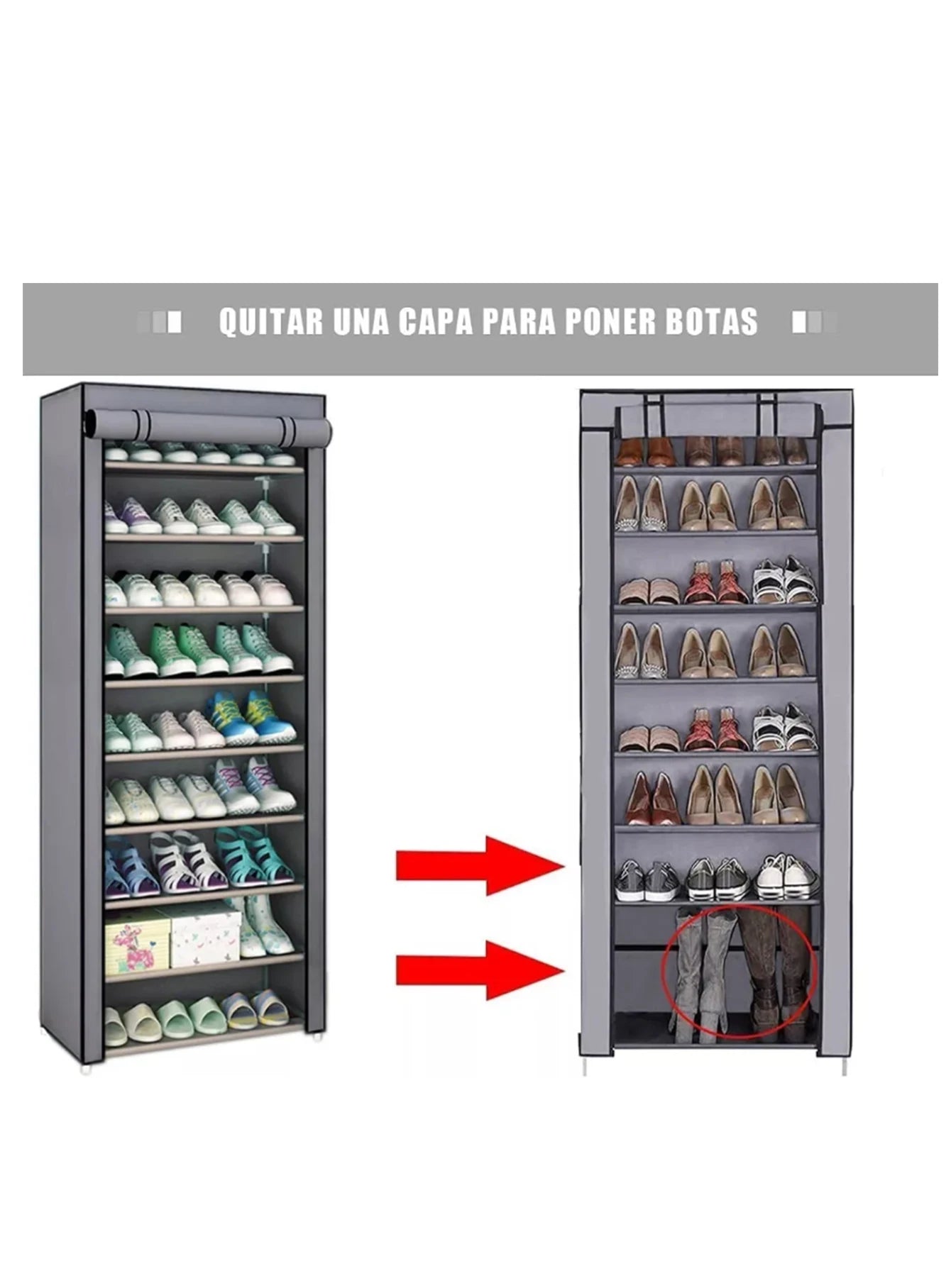 Zapatera con Cubierta de Tela con 9 Niveles Organizadores de Zapatos, Estructuras de Acero y Conectores de Plástico, Para Almacenar y Guardar los Zapatos