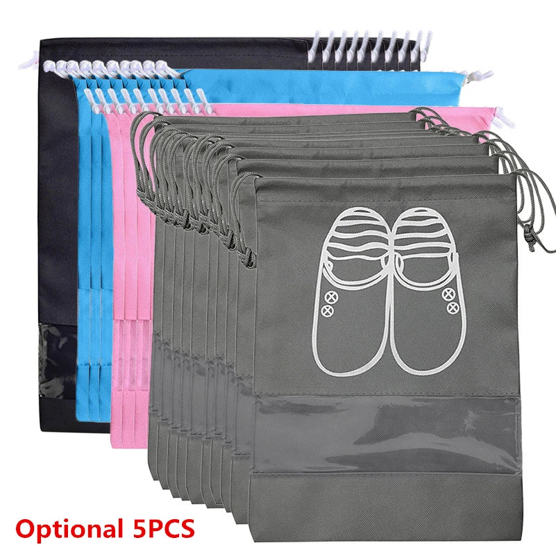 Organizador de zapatos Visible, bolsa de almacenamiento con cordón no tejido grueso a prueba de polvo, bolsa de viaje para ropa, bolsos de almacenamiento, 1/3/5 Uds.