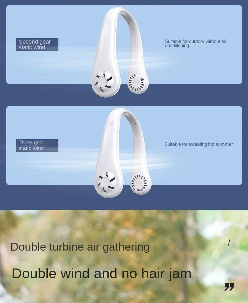 Nuevo Mini Ventilador de Cuello 2026, Portátil, Sin Aspas, Recargable, Enfriador de Aire, 3 Velocidades, Mini Ventilador Deportivo de Verano, Larga Duración para Exteriores