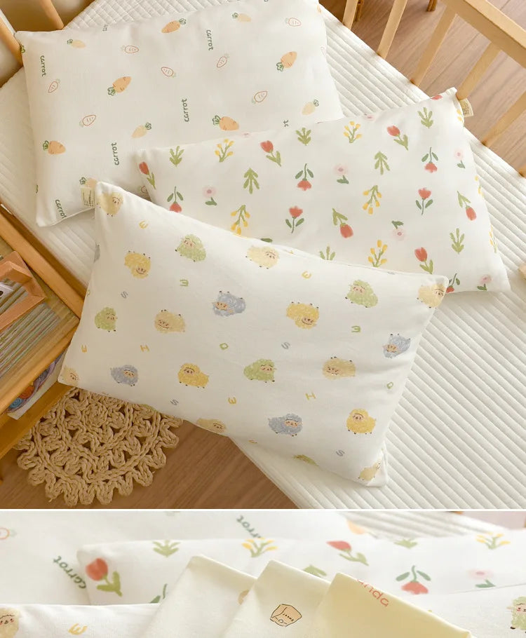 Almohada transpirable de algodón con dibujos animados para bebés y niños, almohada para recién nacidos, almohada para siesta para jardín de infantes, adecuada para uso diario, 30x50cm