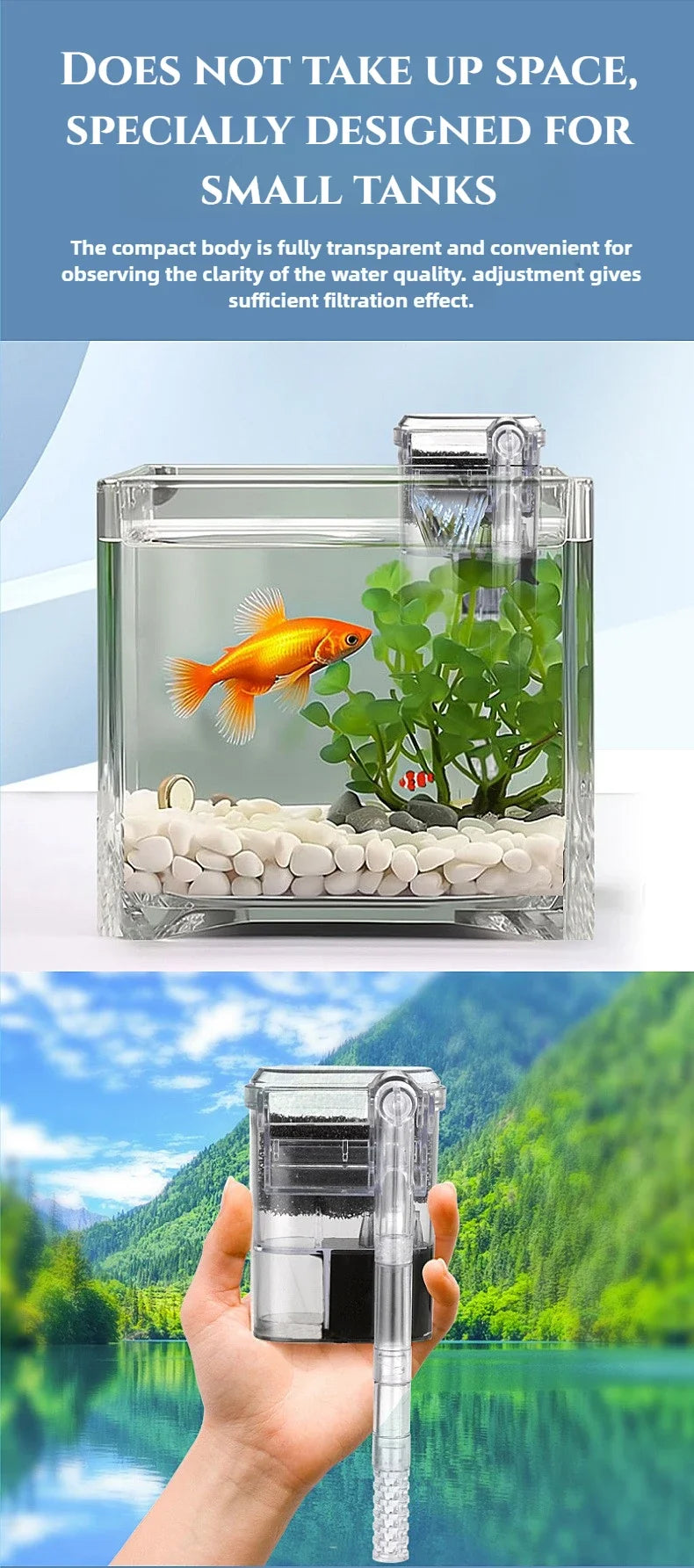 Filtro de Acuario Colgante, Mini Cascada, Bomba USB, Accesorios para Acuario, Filtro de Esponja para Limpieza y Circulación de Peceras Pequeñas