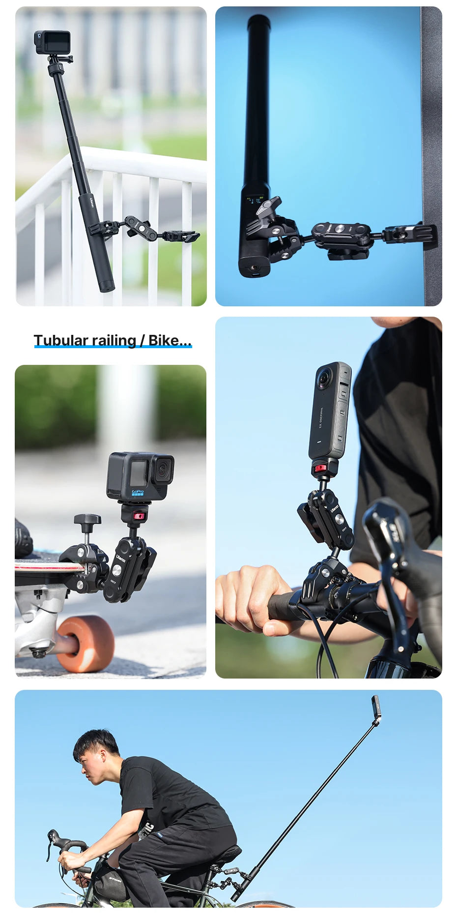 Super Abrazadera Ulanzi CO17 con 360 °   Adaptador Arri de brazo mágico con abrazaderas dobles de doble cabezal para luz LED de paraguas de cámara panorámica