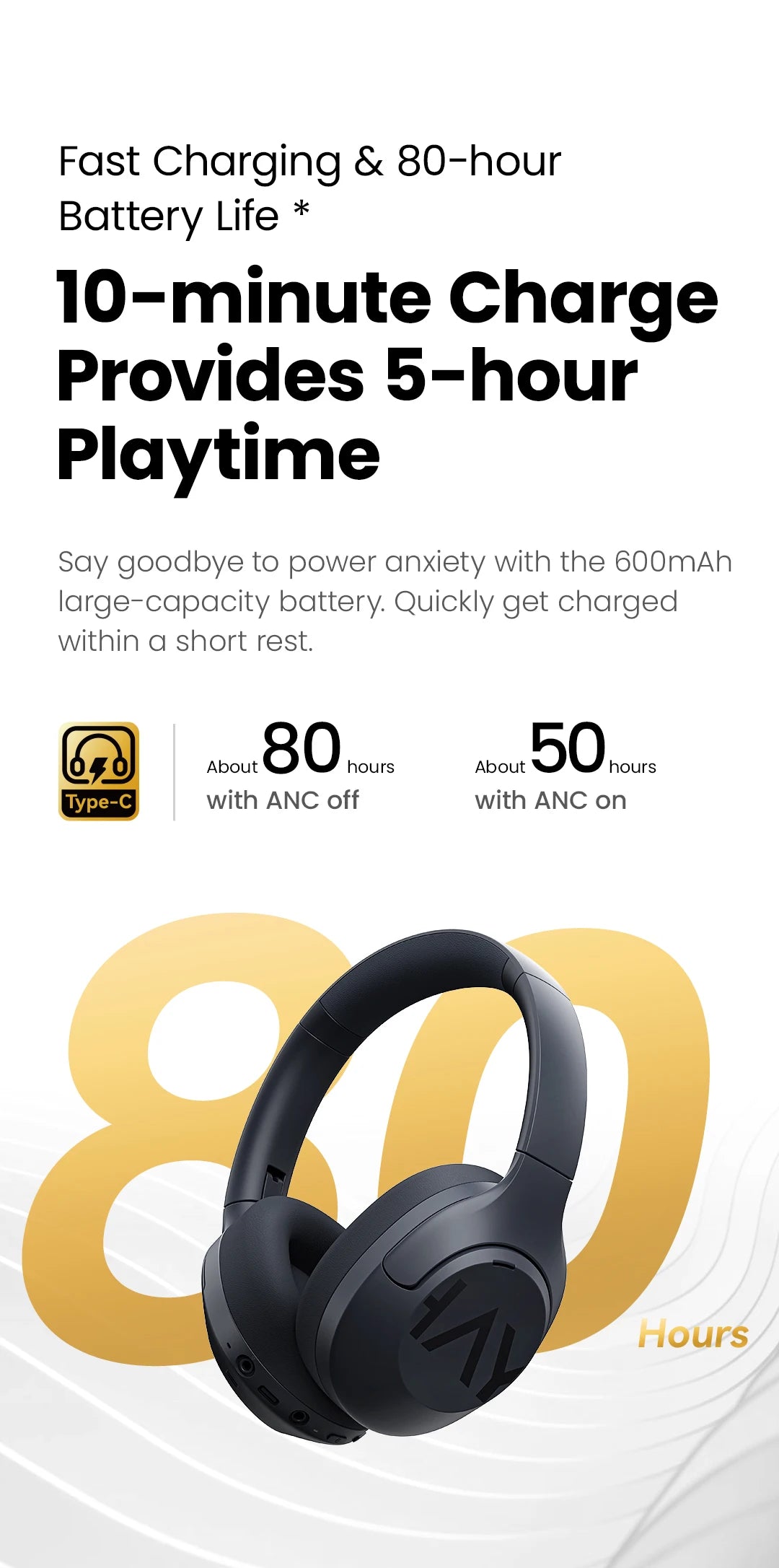 HAYLOU S30 Auriculares Inalámbricos Bluetooth 5.4 43dB Auriculares Adaptativos con Cancelación de Ruido 40mm Driver 80H Playtime