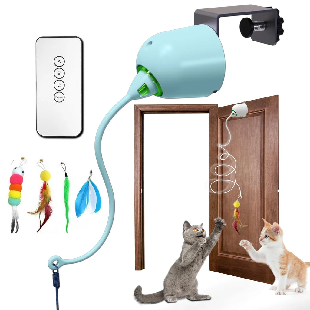 Juguetes para gatos, juguetes interactivos de plumas para interiores, cuerda retráctil automática recargable para colgar en la puerta para gatos