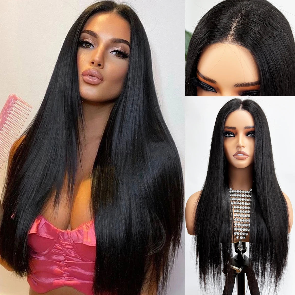 Peluca de cabello humano liso de 20 pulgadas de largo con base de seda de 10x12 cm, peluca de cabello humano virgen con base frontal de PU Bio, lista para usar.