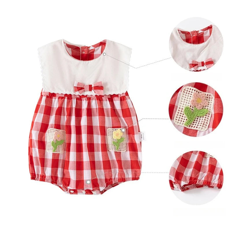 ZOETOPKID-Body para bebé de 0 a 24 meses, ropa sin mangas a cuadros con bordado Floral, de una pieza, para verano