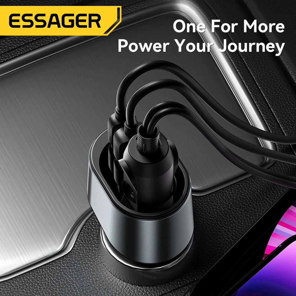 Essager 120W USB C cargador de coche con puerto de encendedor de cigarrillos de coche de 85W adaptador de cargador de coche rápido para iPhone 15 MacBook Xiaomi Laptop