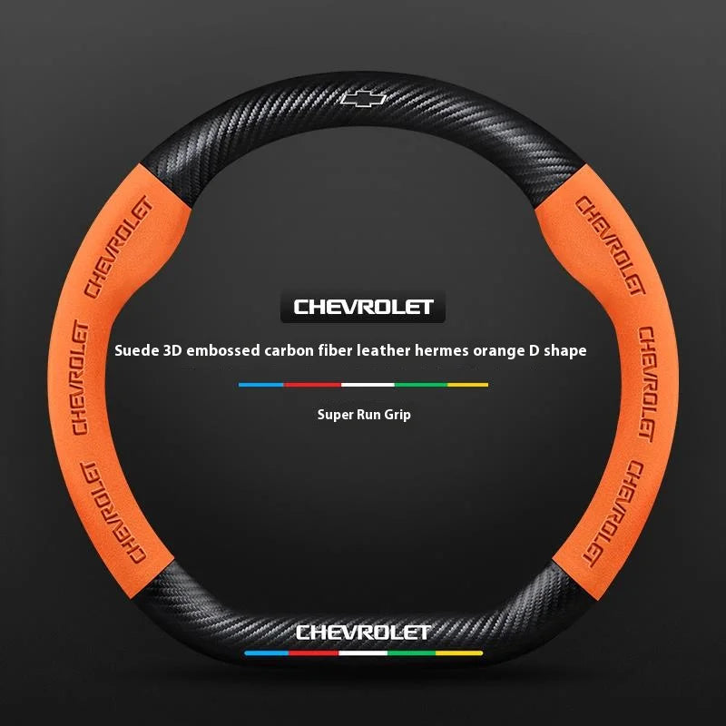 Protector para volante de coche, gamuza auténtica de fibra de carbono para Chevrolet Cruze SparkLacetti EQUINOX Onix Tracker Trailblazer Suburban