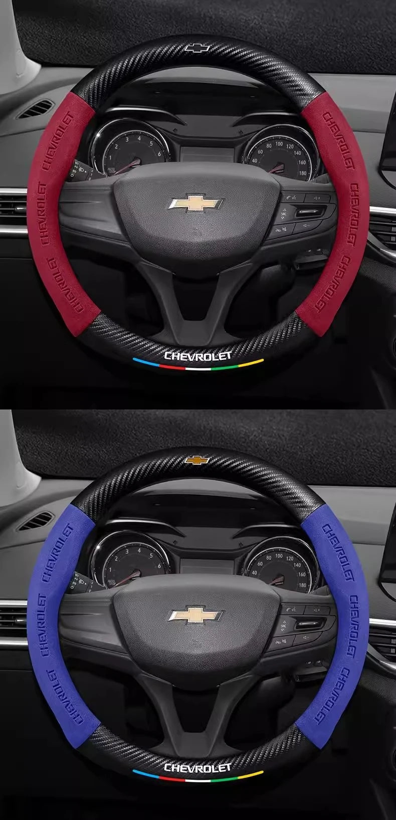 Protector para volante de coche, gamuza auténtica de fibra de carbono para Chevrolet Cruze SparkLacetti EQUINOX Onix Tracker Trailblazer Suburban