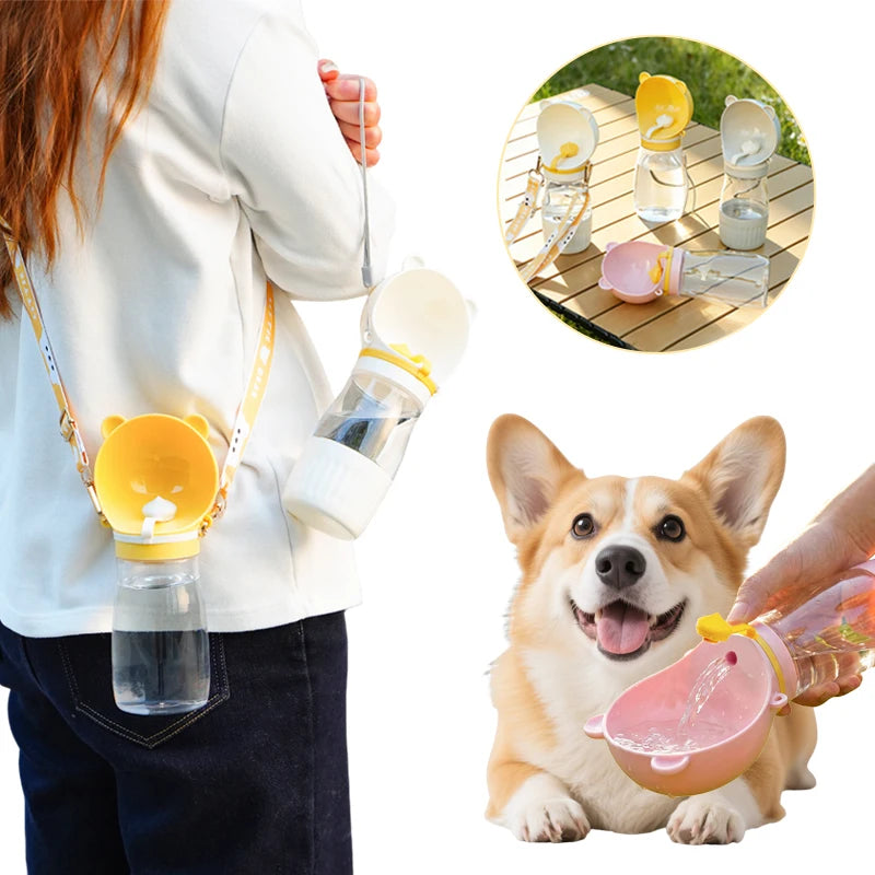 Botella de Agua Portátil para Perros con Correa para el Hombro, 2 en 1, Bebedero para Mascotas, Dispensador de Comida para Perros Pequeños y Grandes, Suministros para Yorkies