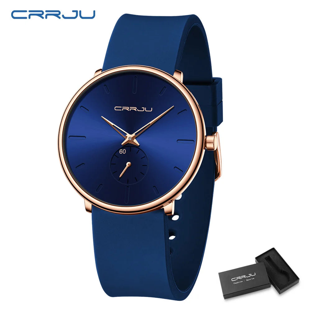 CRRJU-Conjunto de relojes de silicona informales para hombre y mujer, relojes de pulsera de cuarzo con esfera Simple, reloj de vestir para mujer