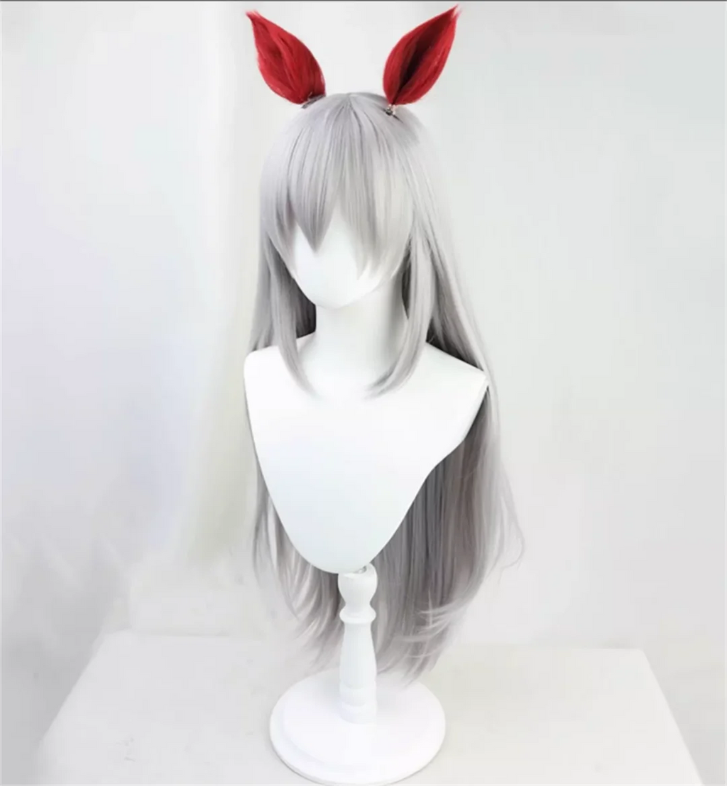 Cosplay Uma Musume Pretty Derby Tamamo Cross peluca Anime juego fiesta peluca gris plata peluca larga y recta ﻿
