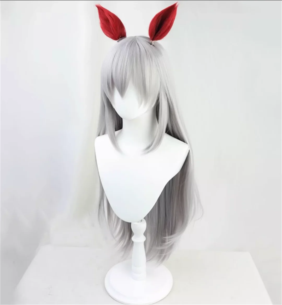 Cosplay Uma Musume Pretty Derby Tamamo Cross peluca Anime juego fiesta peluca gris plata peluca larga y recta ﻿