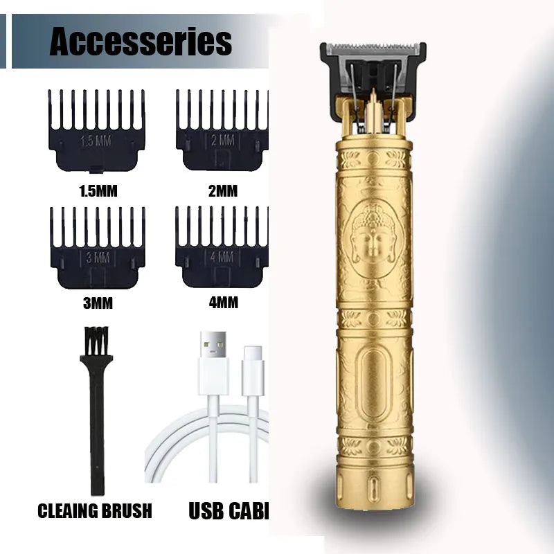 Cortadora de pelo eléctrica LCD, todo en uno, cabezal de luz dorada, cortadora de pelo recargable, cabezal de aceite, maquinilla de afeitar para tallar el cabello