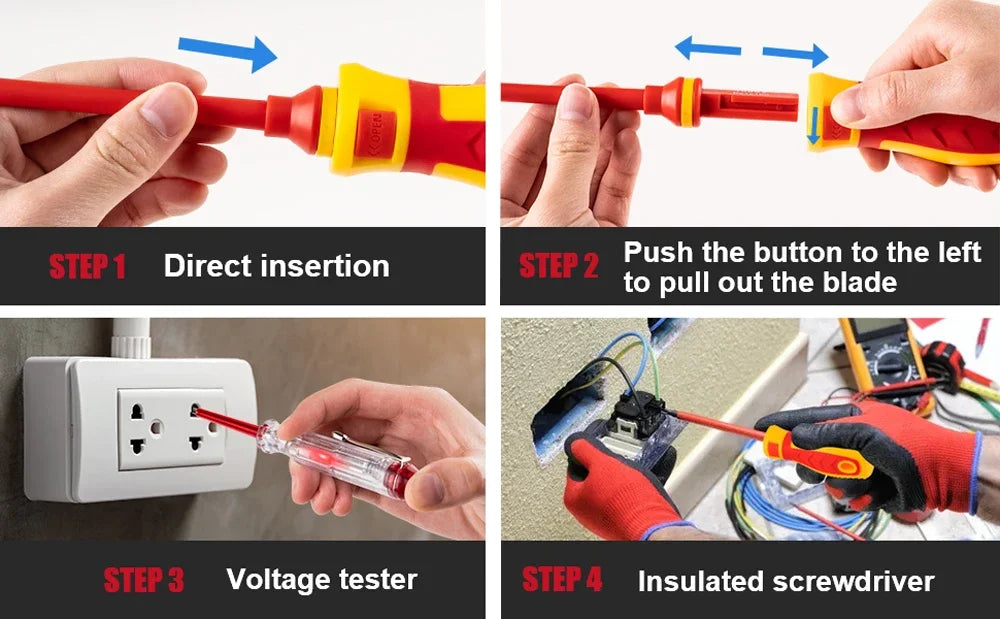 Juego de 10 Destornilladores Aislados VDE 500V, con Puntas Magnéticas Intercambiables y Estuche, para Electricistas Profesionales y Domésticos
