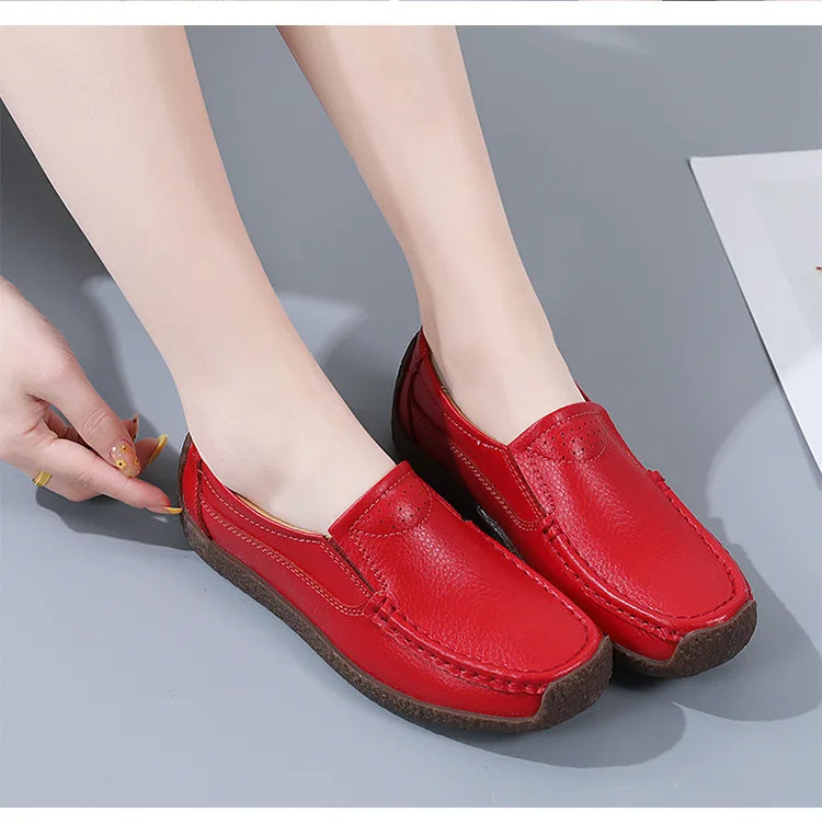 Zapatos informales De cuero genuino para Mujer, zapatillas De ocio, mocasines sin cordones De marca De lujo para Mujer, mocasines suaves para Mujer, Zapatos De Mujer