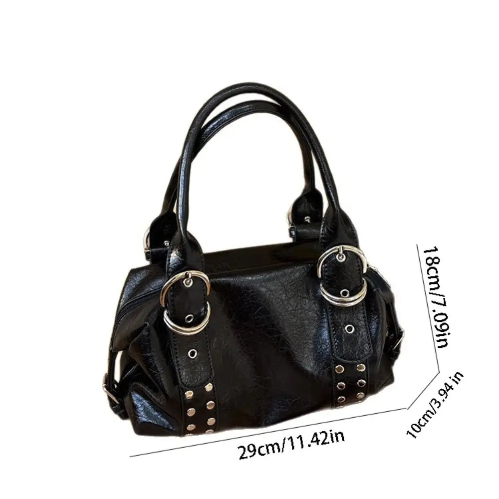 Bolso de Hombro Retro Y2K Simple con Remaches, Bolso de Motocicleta de Cuero PU Estilo Spicy Girl, Bolso Tote de Moda Coreana para Chicas