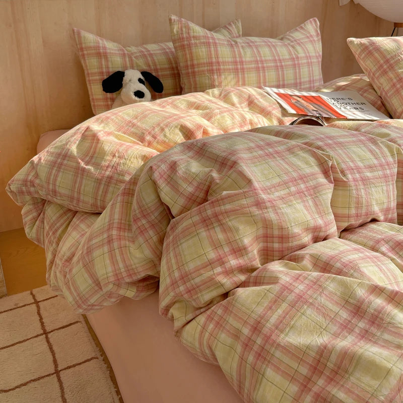 Juego de cama suave de algodón 100%, funda nórdica con estampado de rayas y funda de almohada, ropa de cama, colcha, fundas de almohada, juegos de edredón