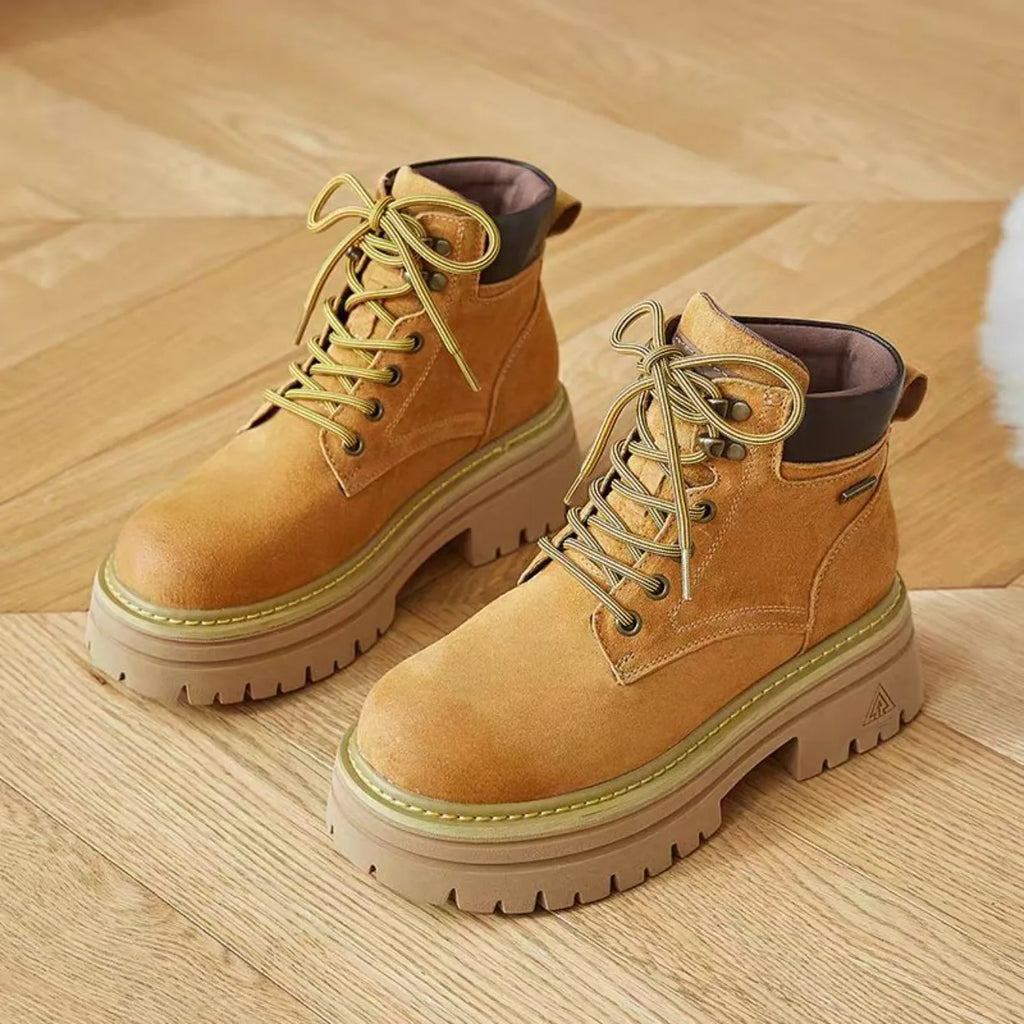 Botas cortas de tacón medio para mujer, zapatos altos a la moda, nuevos botines cómodos con cordones para ocio al aire libre para otoño e invierno