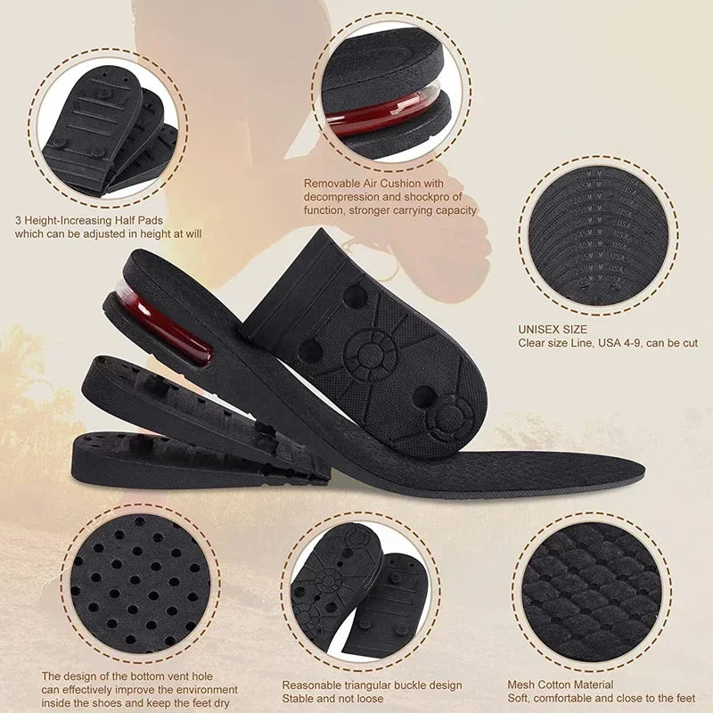 Plantilla de elevación de cojín de zapato de aire para hombres y mujeres, plantilla Invisible Variable de 3-9cm, plantillas para aumentar la altura, almohadilla de soporte más alta de corte ajustable